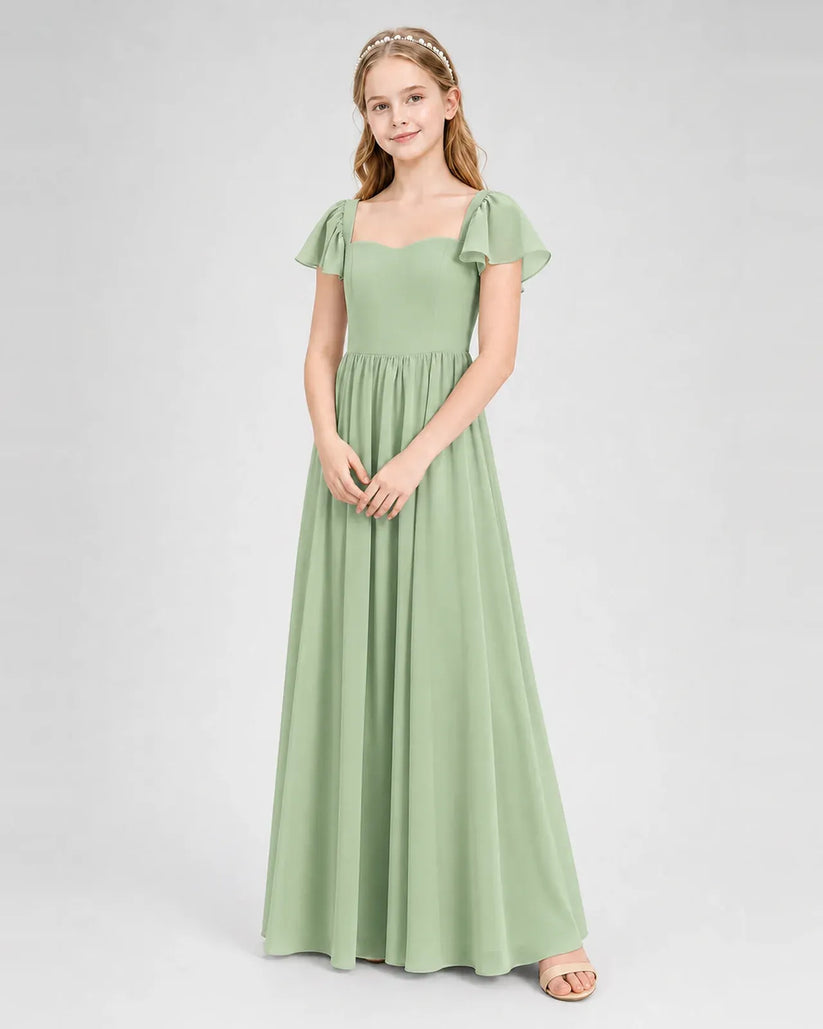 Sage Green Chiffon A-line Junior Bridesmaid Dress Front View