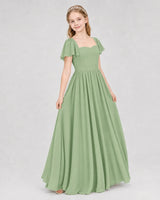 Sage Green Chiffon A-line Junior Bridesmaid Dress Front View