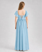 Sky Blue Chiffon A-line Junior Bridesmaid Dress Back View