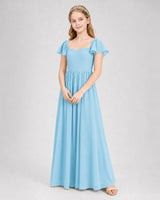 Sky Blue Chiffon A-line Junior Bridesmaid Dress Front View