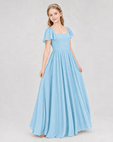 Sky Blue Chiffon A-line Junior Bridesmaid Dress Front View