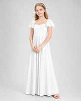 White Chiffon A-line Junior Bridesmaid Dress Front View
