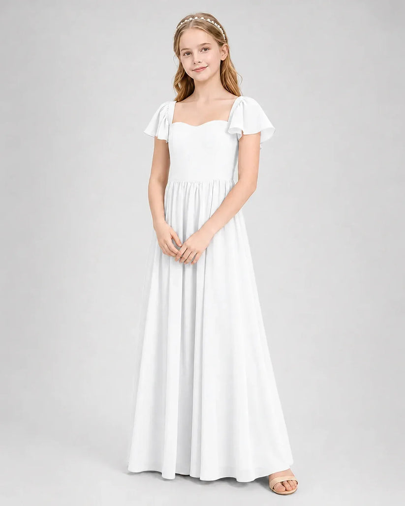 White Chiffon A-line Junior Bridesmaid Dress Front View
