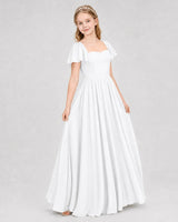 White Chiffon A-line Junior Bridesmaid Dress Front View