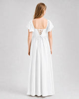 White Chiffon A-line Junior Bridesmaid Dress Back View