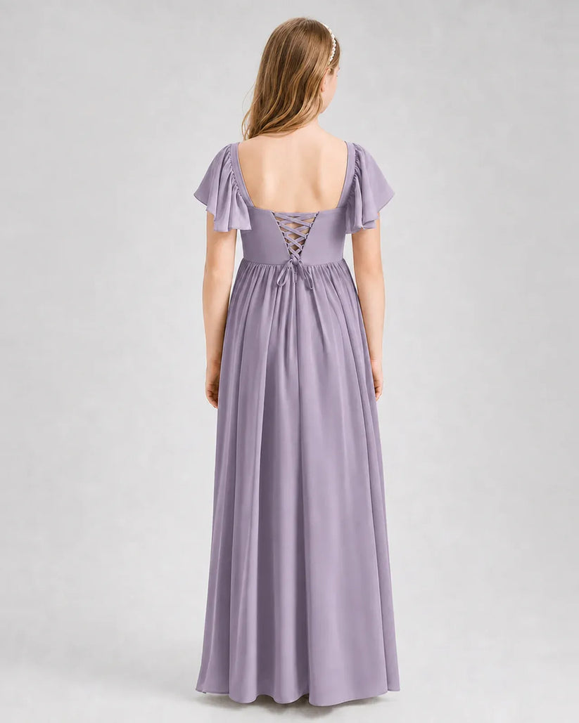 Wisteria Chiffon A-line Junior Bridesmaid Dress Back View
