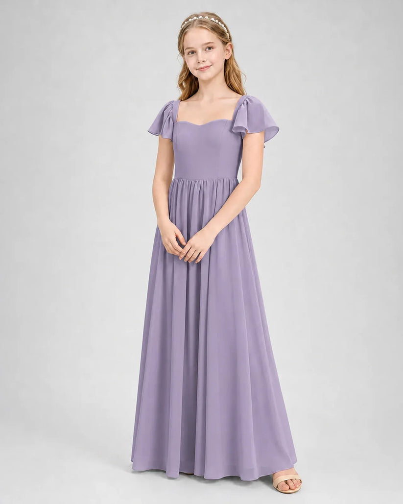 Wisteria Chiffon A-line Junior Bridesmaid Dress Front View