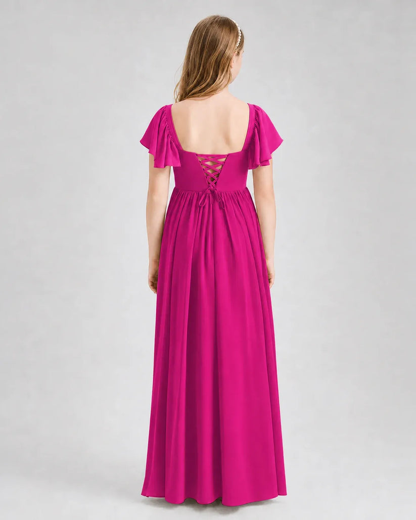 Hot Pink Chiffon A-line Junior Bridesmaid Dress Back View