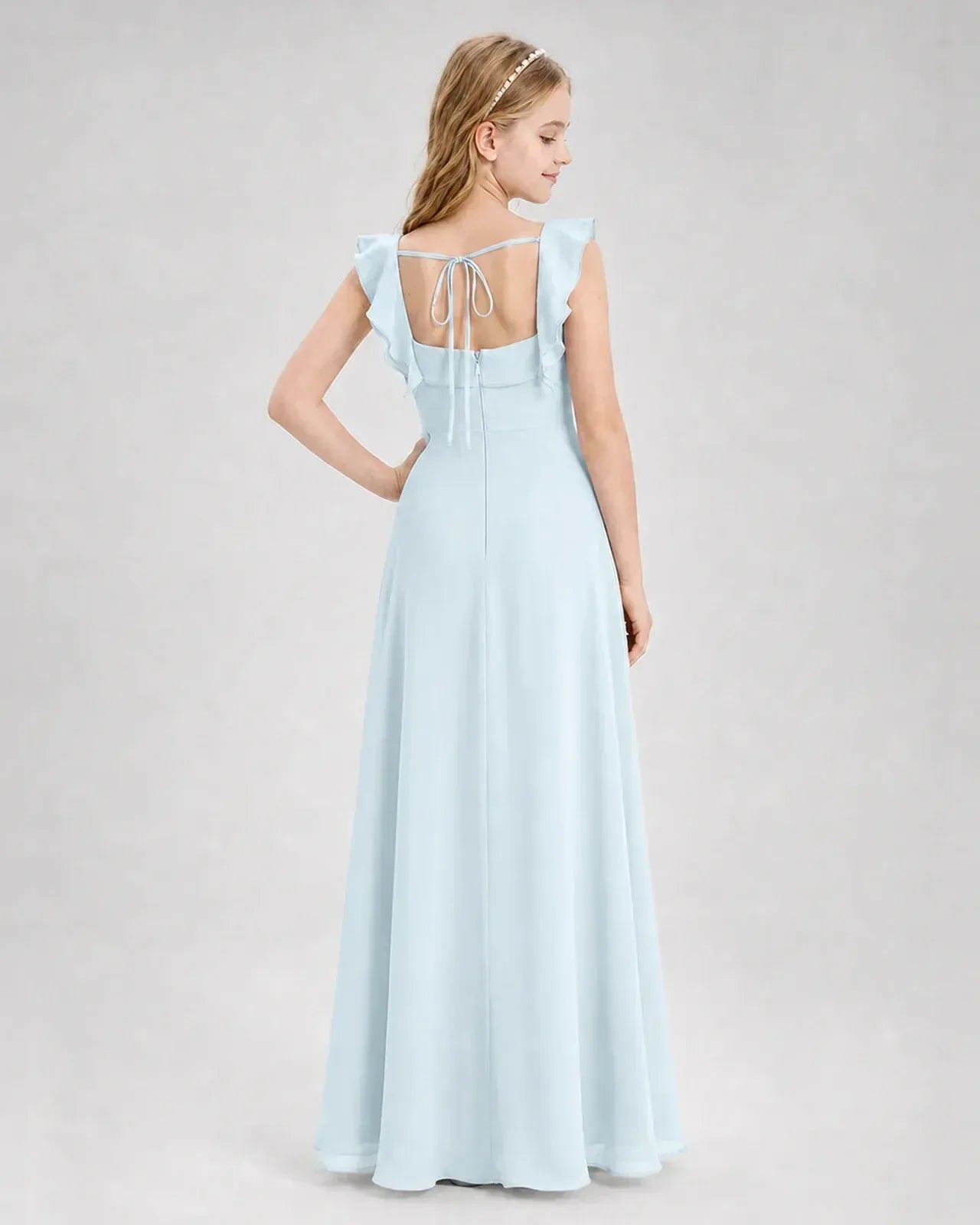 Babyblue Chiffon A-line Junior Bridesmaid Dress Back View