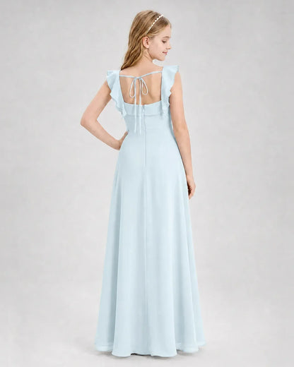 Babyblue Chiffon A-line Junior Bridesmaid Dress Back View