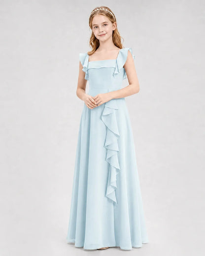 Babyblue Chiffon A-line Junior Bridesmaid Dress Front View