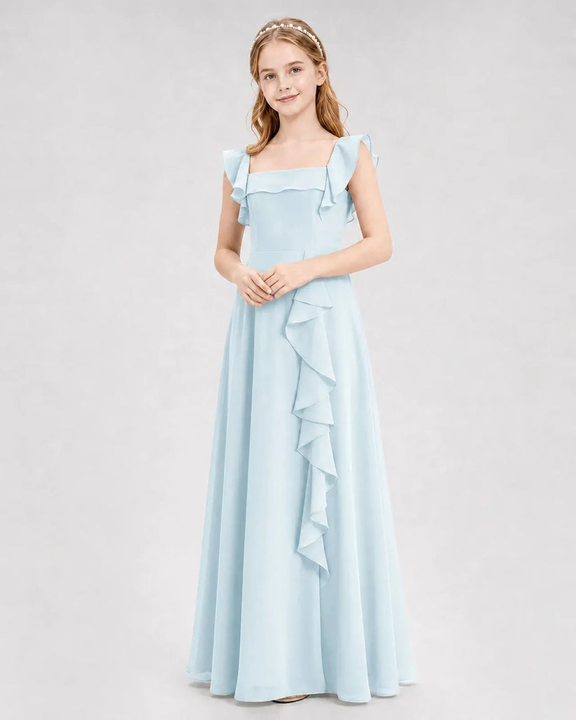 Baby Blue Chiffon A-line Junior Bridesmaid Dress Front View
