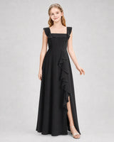 Black Chiffon A-line Junior Bridesmaid Dress Side View