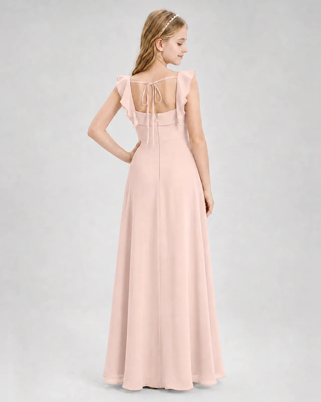 Blushpink Chiffon A-line Junior Bridesmaid Dress Back View