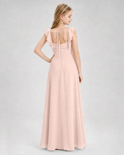 Blushpink Chiffon A-line Junior Bridesmaid Dress Back View