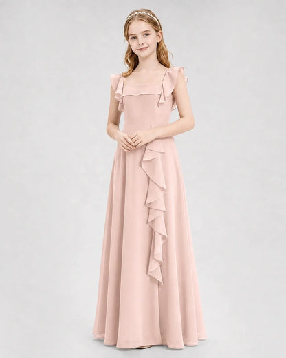 Blushpink Chiffon A-line Junior Bridesmaid Dress Front View