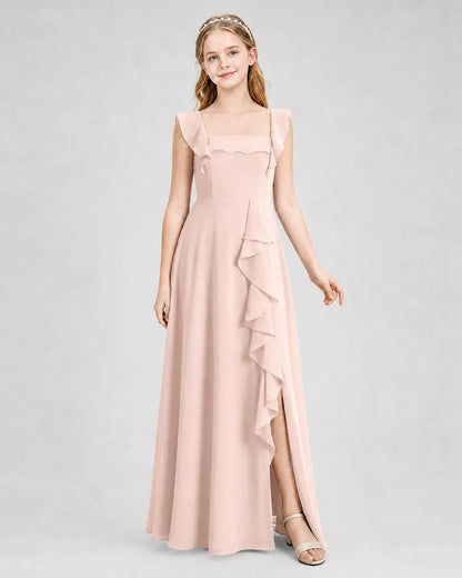 Blushpink Chiffon A-line Junior Bridesmaid Dress Side View