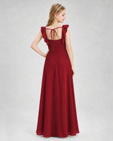 Burgundy Chiffon A-line Junior Bridesmaid Dress Back View