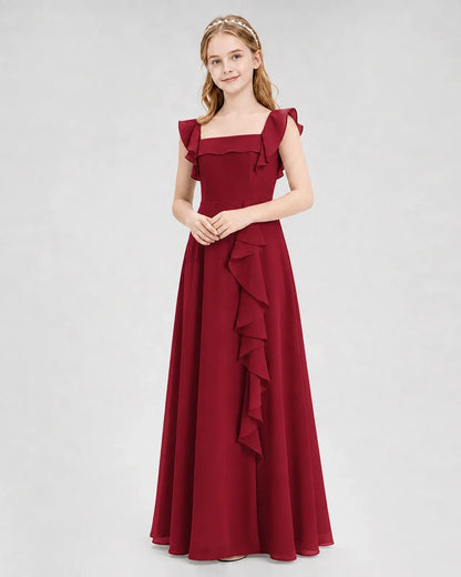 Burgundy Chiffon A-line Junior Bridesmaid Dress Front View
