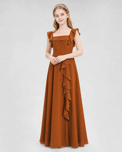 Burntorange Chiffon A-line Junior Bridesmaid Dress Front View
