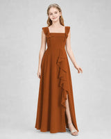 Burnt Orange Chiffon A-line Junior Bridesmaid Dress Side View