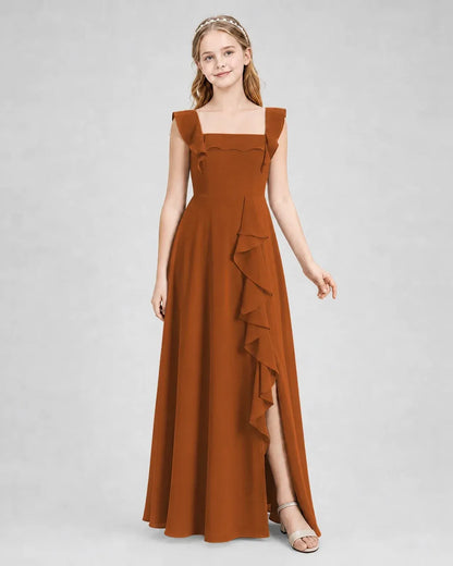 Burntorange Chiffon A-line Junior Bridesmaid Dress Side View