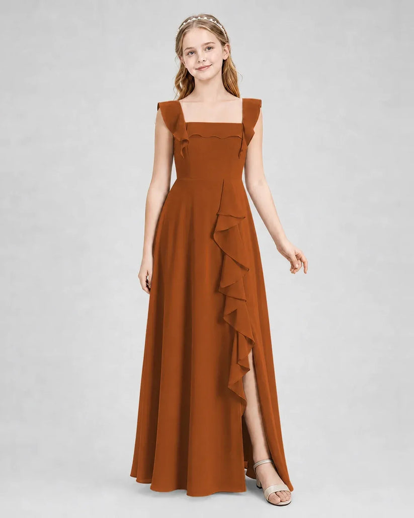 Burnt Orange Chiffon A-line Junior Bridesmaid Dress Side View