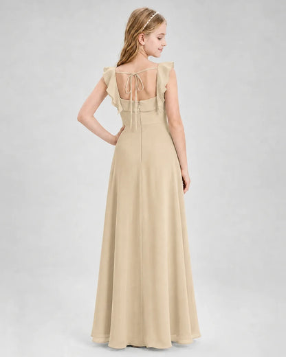 Champagne Chiffon A-line Junior Bridesmaid Dress Back View