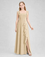Champagne Chiffon A-line Junior Bridesmaid Dress Side View