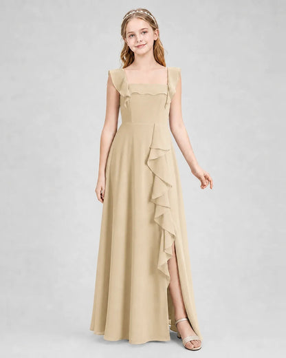 Champagne Chiffon A-line Junior Bridesmaid Dress Side View