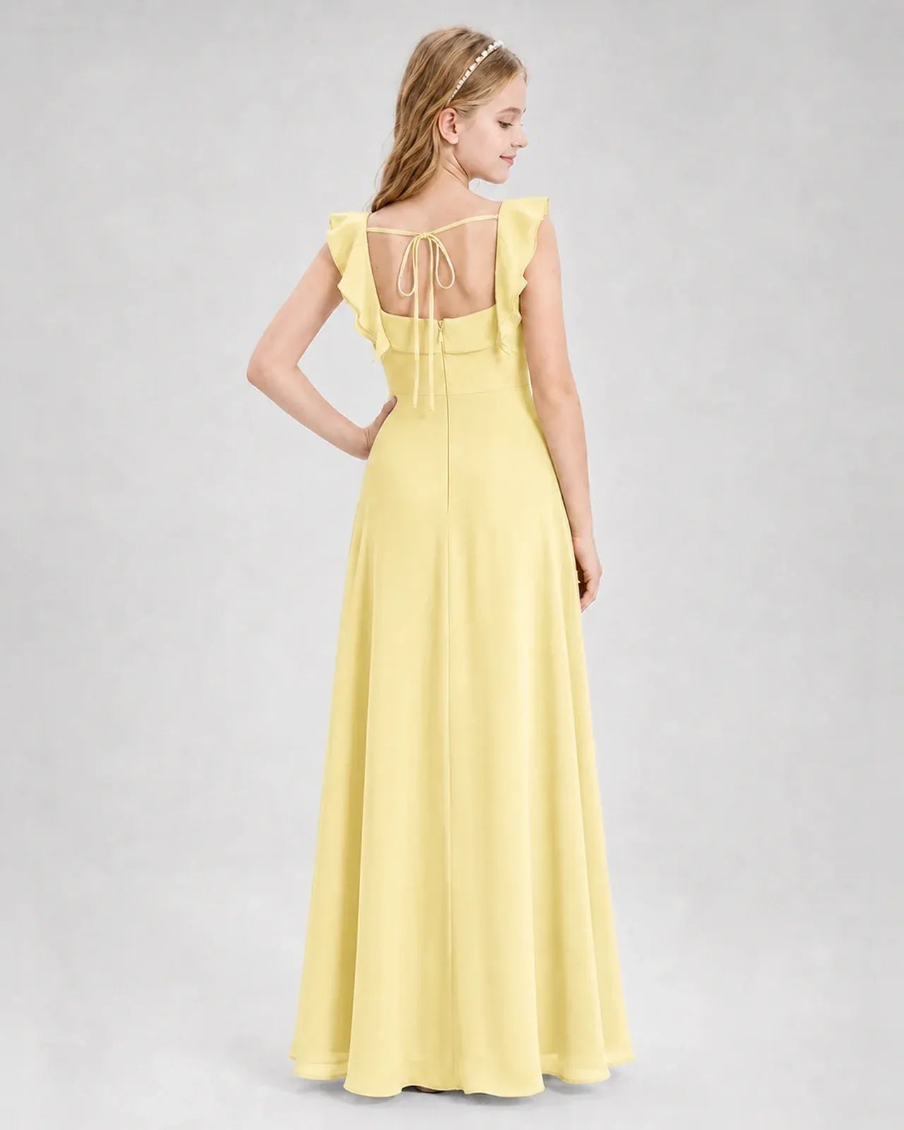 Daffodil Chiffon A-line Junior Bridesmaid Dress Back View