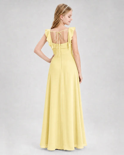 Daffodil Chiffon A-line Junior Bridesmaid Dress Back View