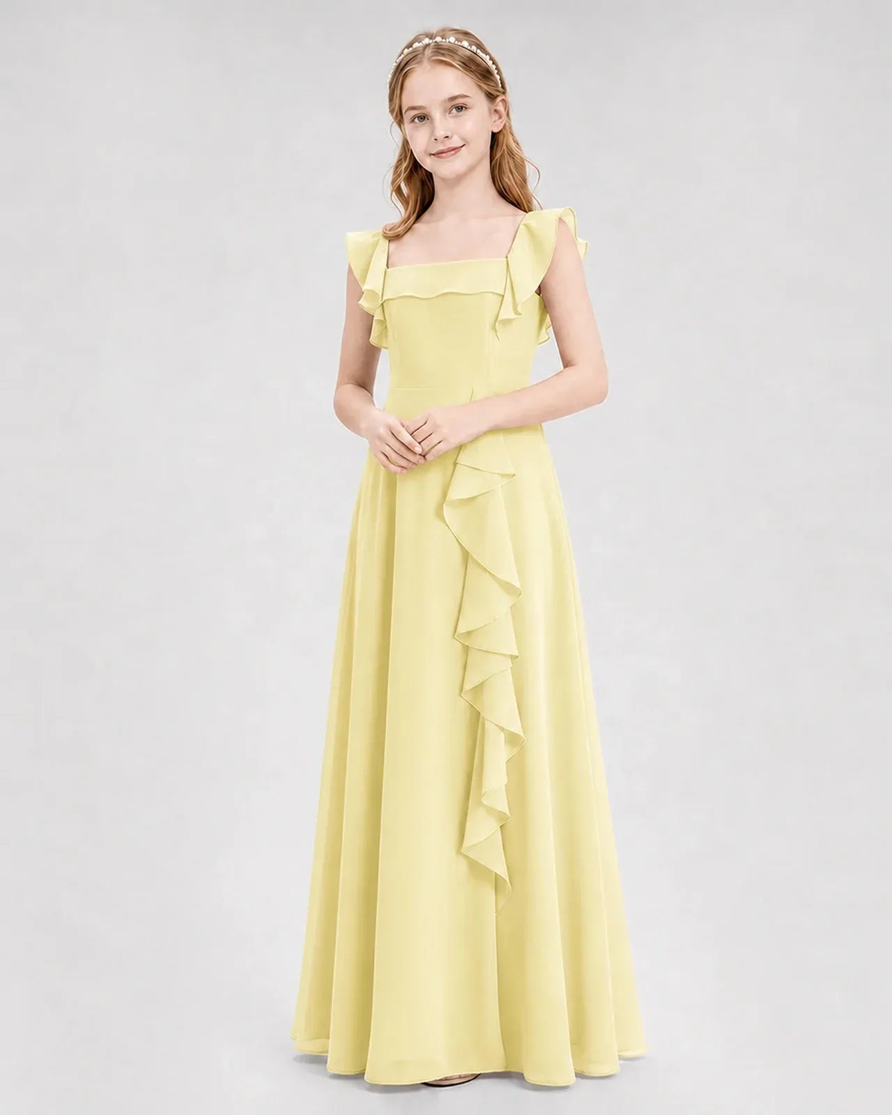 Daffodil Chiffon A-line Junior Bridesmaid Dress Front View