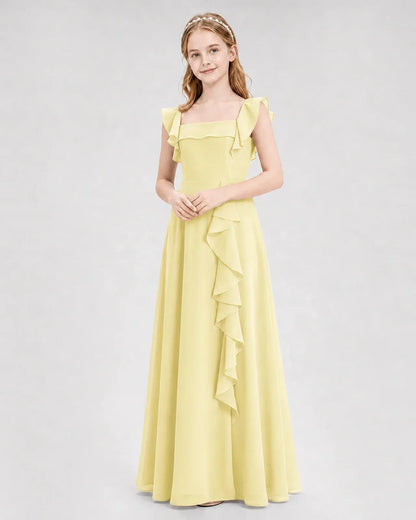 Daffodil Chiffon A-line Junior Bridesmaid Dress Front View