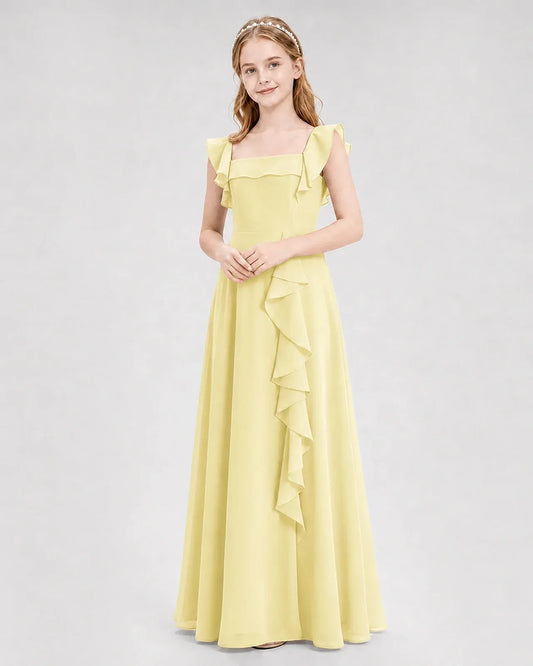 Daffodil Chiffon A-line Junior Bridesmaid Dress Front View