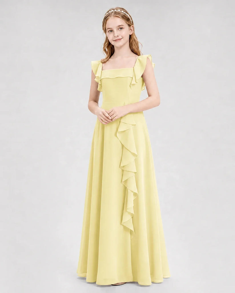 Daffodil Chiffon A-line Junior Bridesmaid Dress Front View
