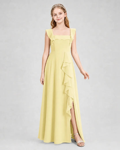 Daffodil Chiffon A-line Junior Bridesmaid Dress Side View