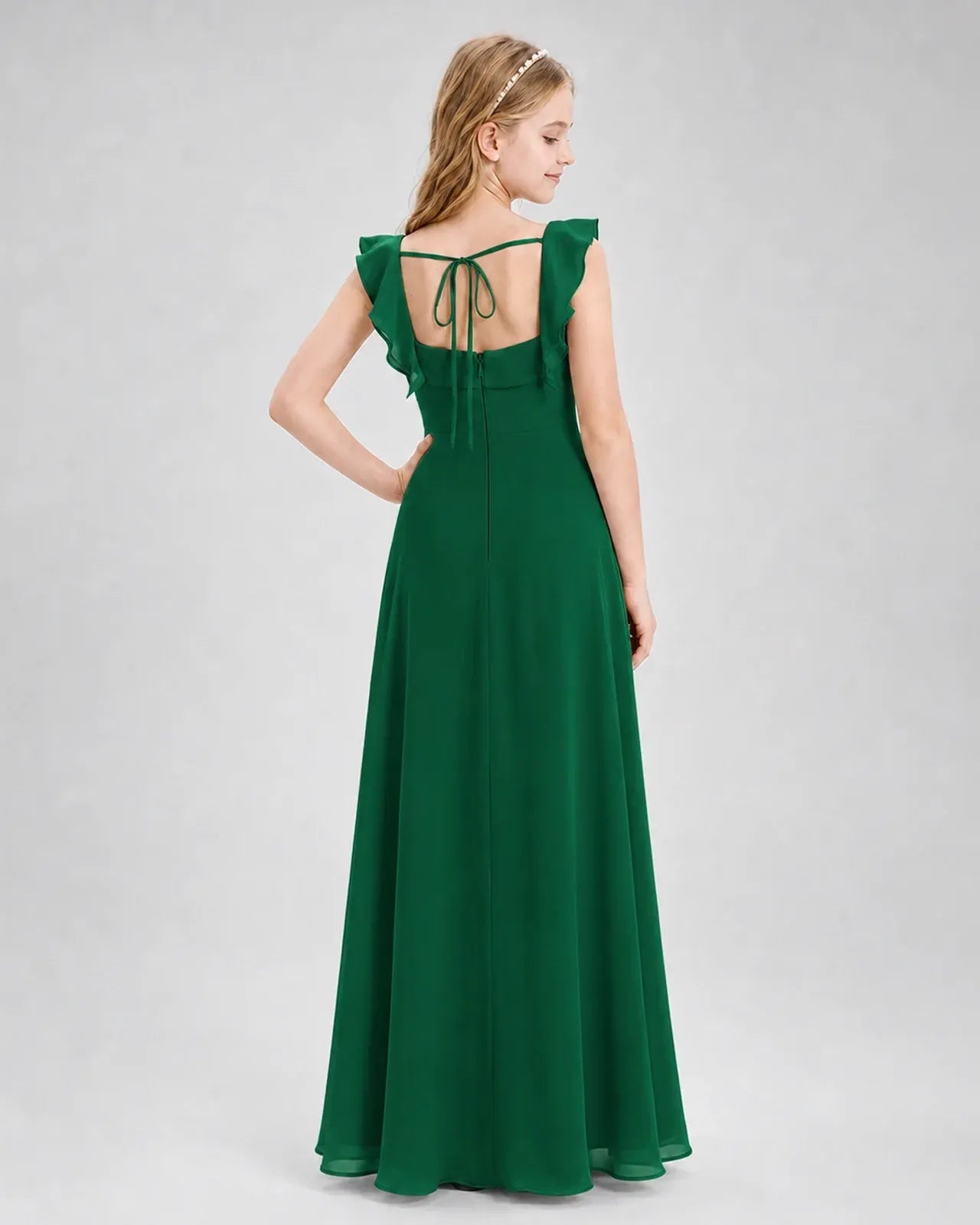 Darkgreen Chiffon A-line Junior Bridesmaid Dress Back View
