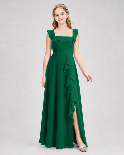 Darkgreen Chiffon A-line Junior Bridesmaid Dress Side View