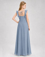 Dusty Blue Chiffon A-line Junior Bridesmaid Dress Back View