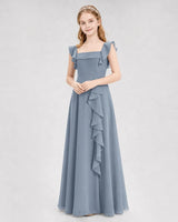Dusty Blue Chiffon A-line Junior Bridesmaid Dress Front View