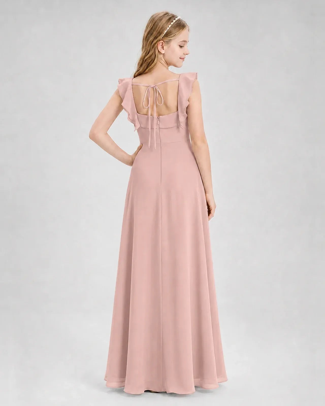 Dustyrose Chiffon A-line Junior Bridesmaid Dress Back View