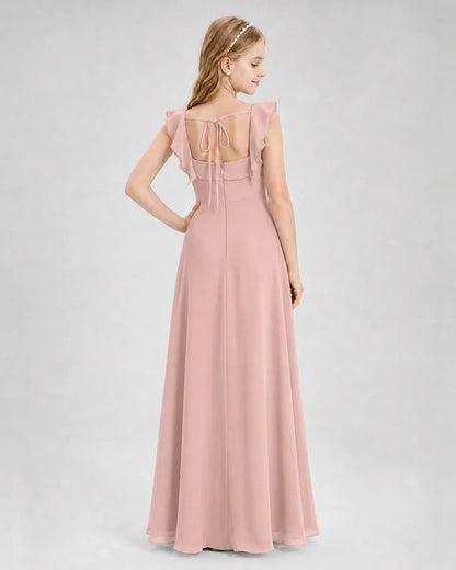 Dustyrose Chiffon A-line Junior Bridesmaid Dress Back View