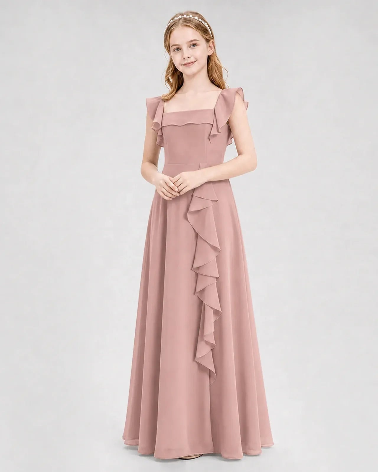 Dustyrose Chiffon A-line Junior Bridesmaid Dress Front View