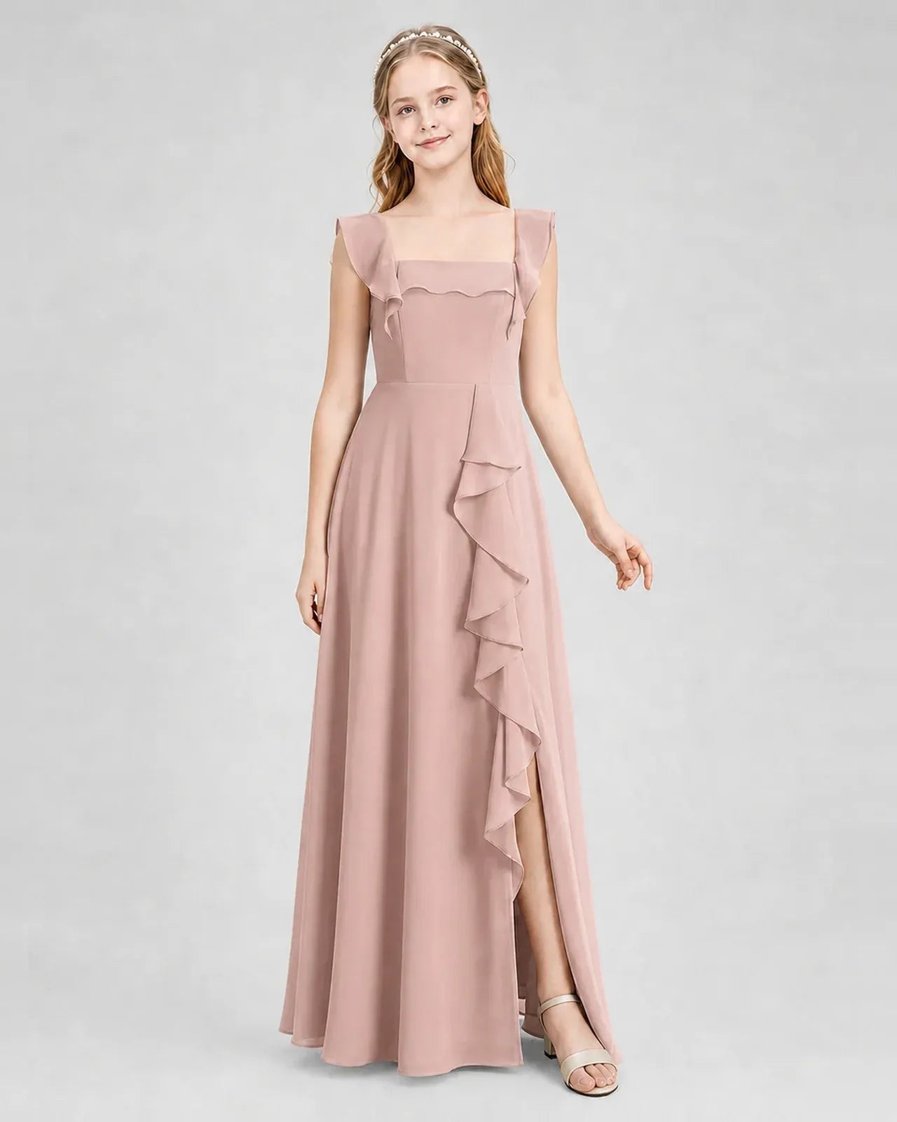 Dustyrose Chiffon A-line Junior Bridesmaid Dress Side View