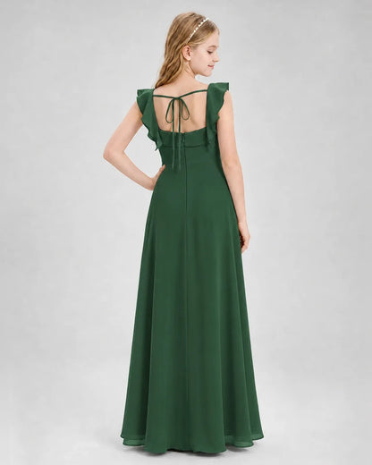 Emeraldgreen Chiffon A-line Junior Bridesmaid Dress Back View