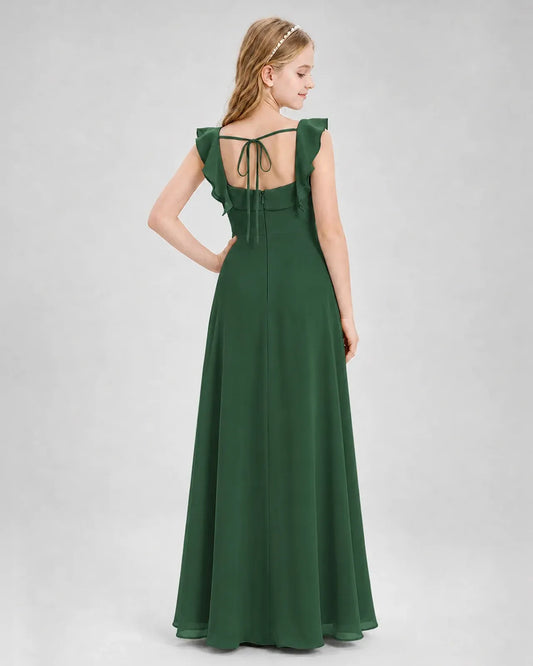 Emeraldgreen Chiffon A-line Junior Bridesmaid Dress Back View
