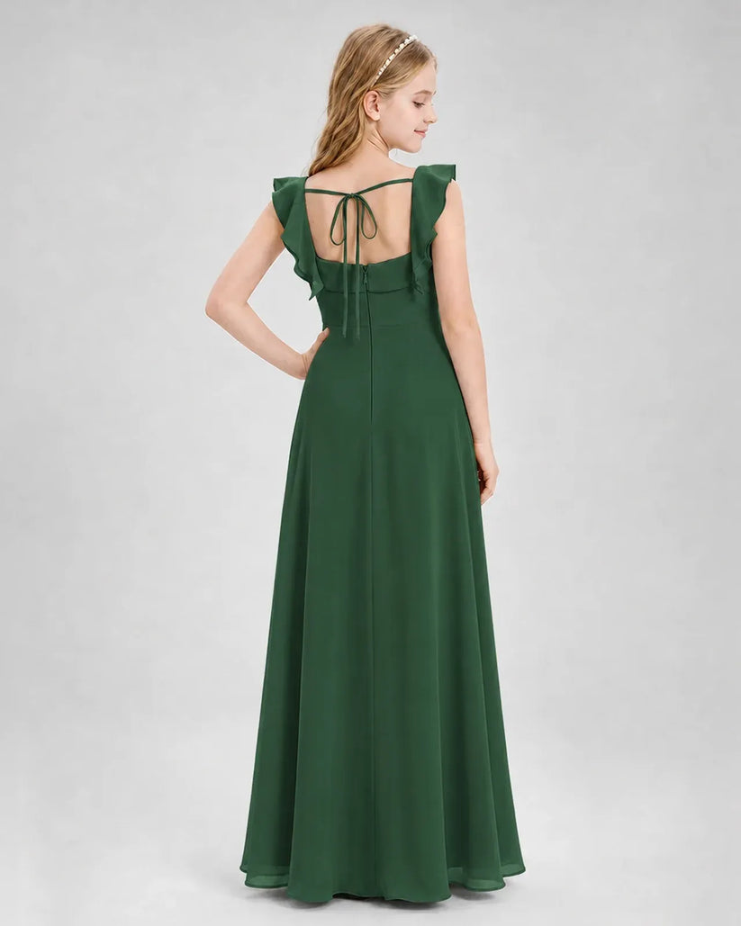 Emerald Green Chiffon A-line Junior Bridesmaid Dress Back View