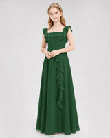 Emerald Green Chiffon A-line Junior Bridesmaid Dress Front View