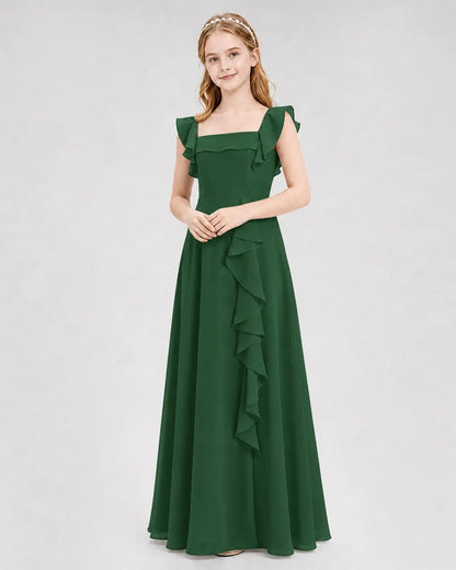 Emeraldgreen Chiffon A-line Junior Bridesmaid Dress Front View